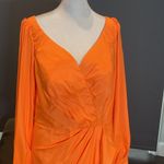 Women’s Orange Full Length Long Sleeve Dress Leg Slit Corset Back Size 14 *READ Photo 1
