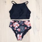 Womens Bikini Set Size S Black Floral High‎ Waist Sporty Tropical Summer Coastal Photo 1