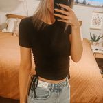 Popular 21 Black Ribbed Crop Top With Ties Photo 1