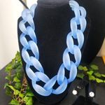 Boutique Chunky Light Blue Acrylic Chain Link Statement Necklace Earrings Set New Photo 0