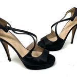 Saint Laurent Yves  Vintage black satin platform ultra high heels size 39.5 Photo 0