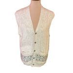 Vintage 90s Grandpa Linen Sweater Vest Button Front Neutral Knit Size XL Photo 1