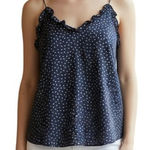 EXPRESS Dark Steel Blue Silver Metallic Pattern Ruffle Trim Tank NWOT S Photo 0