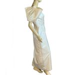 VINTAGE 1980'S HAND CRAFTED CREAM RHINESTONE SATIN SINGLE SHOULDER DRESS (S) White Photo 3