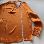 Mango MNG Womens Sz 8 Satin Top Blouse High Neck Long Sleeve Light Bronze Orange Photo 10