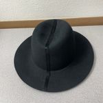 Janessa Leone Wool Fedora Hat Womens Medium Black Wide Brim Ribbon Stripe * Photo 3