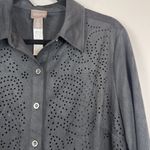 Chico's  Womens Jacket Top Sz 2 US Large Gray Faux Suede Mature Career Dark Preppy Photo 2