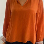 Marie Oliver  Large Rust Burnt Orange Silk Blouse Peasant Top Embroidered Boho Photo 0