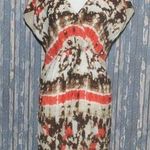 Vince Camuto Brown Orange Dress Size 6 Elastic Waist Pockets V-Neck Cap Sleeves Photo 0