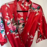 Avidlove dressing robe women’s size medium Red Colorful Peacock Floral Design Photo 1