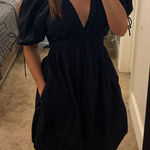 Abercrombie & Fitch  Black puff sleeve mini Dress plunging neckline small Photo 0