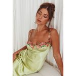 Selfie Leslie New! Rose Garden Floral Applique Midi satin Dress Lime green Med Photo 1