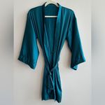 Bridesmaid Teal and Gold Silky Bathrobe, Size S/M Blue Photo 1