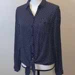 Love Note s polka dot front knot long sleeve button down shirt blue Photo 0