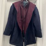 Vintage Mackintosh Wool Coat Navy & Burgundy Hooded Jacket 12P Dillard’s Blue Size 12 Photo 3