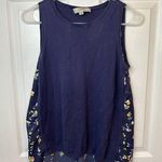 Loft  Sleeveless Top Blue Sweater Front Floral Flowy Back Women's Size XS Photo 0