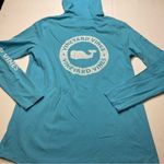 Vineyard Vines  Womens Aqua Blue Sz M Hooded Logo Shirt Pullover Hoodie Photo 6