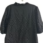 PRETTYGARDEN  Women's Black Embroidered Blouse L Long Puff Sleeve Photo 12