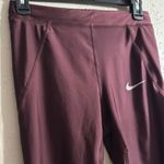 Nike  Dri-Fit Cropped Leggings Womens Size Medium Maroon Red Mesh Athletic Active Photo 4