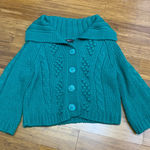 EXPRESS  Green Cable Knit Cardigan Sweater Shawl Collar Bell Sleeve Women's M Photo 0