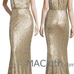 Modern Metallic Gold Sequin Mermaid Sleeveless Evening Long Dress Size M Photo 1