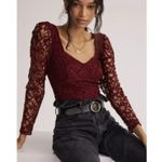Anthropologie  wine sweetheart neckline lace burgundy blouse Photo 0