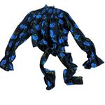 Nicholas Lola Floral Long Sleeve Blouse Shirt Top Silk Tie Front Size Large Black Photo 7