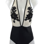 Zaful NEW Black Lace Splicing Halter High Waist One-Piece Swimwear Swimsuit Sz L Photo 0