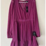 Lulus New Purple Magenta Metallic Sheer Long Sleeve Mini Dress Size Medium Party Photo 12
