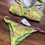 Dippin' Daisy's Dippin Daisy’s Plaid 2 Piece Bikini Pastel Green Pink Yellow Photo 4