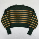 Free People  Striped Cropped Sweater‎ Women XS Mock Neck Green Knit Pullover Photo 7