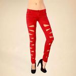 Tripp NYC  Z-Cut Strappy Skinny Jeans In Red Photo 4