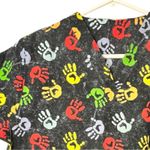 Colorful Handprint Healthcare Worker Scrub Top Shirt Black Size M Photo 2