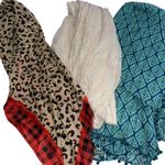 Women's Scarf Lot of 3 Boho Leopard Plaid Cream Blue Print Lightweight Photo 2