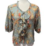 Denim & Supply Ralph Lauren  Avery Swing Floral Blouse Boho Ruffle (XS)Dusty Blue Photo 1