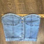 VINTAGE DENIM BUSTIER WITH BUTTON FRONT AND SHEERING IN BACK TO LOOK SNATCHED IN Blue Photo 8