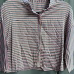 FRNCH Cropped Top Women's Medium Red Striped 100% Viscose 3/4 Sleeve Button B73 Photo 2