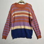 O'Neill Sweater Womens Medium Purple Striped Chunky Knit Acrylic Crew Neck Photo 0