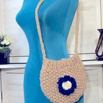 Vintage Handcrafted Wool Floral Crossbody Bag Tan Photo 0