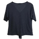 Lavish Navy Blue White Polka Dots Button Tie Front Half Sleeve V-Neck Blouse Top Photo 1