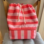 Victoria's Secret Victoria’s Secret Pink Coral Striped Drawstring Cooler Backpack NEW Photo 3