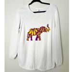 Coldwater Creek Elephant Sweater Womens Large Beige Floral Pullover Artsy Photo 0