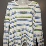 Liz Claiborne Villager Sweater Womens 2 White Blue Green Stripe Cotton Knit Pullover Crewneck Photo 0