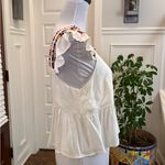 Honey Punch EUC White Blouse with Multicolor Beaded Straps and Fabric Buttons Photo 2