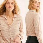 Free People Boho Peasant Linen Blend Open Knit Button Tie Front Sweater Size L Photo 9