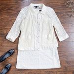 Yansi Fugel • lace dress & jacket set sleeveless shift snap front cotton cream Size L Photo 0