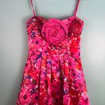 BCBGMAXAZRIA sz2 Pink/Red Floral Rosette Cocktail Party Mini Dress Bubble hoco Photo 0