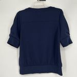 White House | Black Market WHBM  Pleated Sleeve Knit Top Navy Blue Crew Neck Size S Photo 4