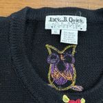 Vintage Jack B Quick Black Embroidered Owl Cardigan Sweater Women's XL Photo 2