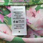 Pleione Green Pink Floral Blouse Ruched Short Sleeves Medium Garden Flower Roses Photo 5